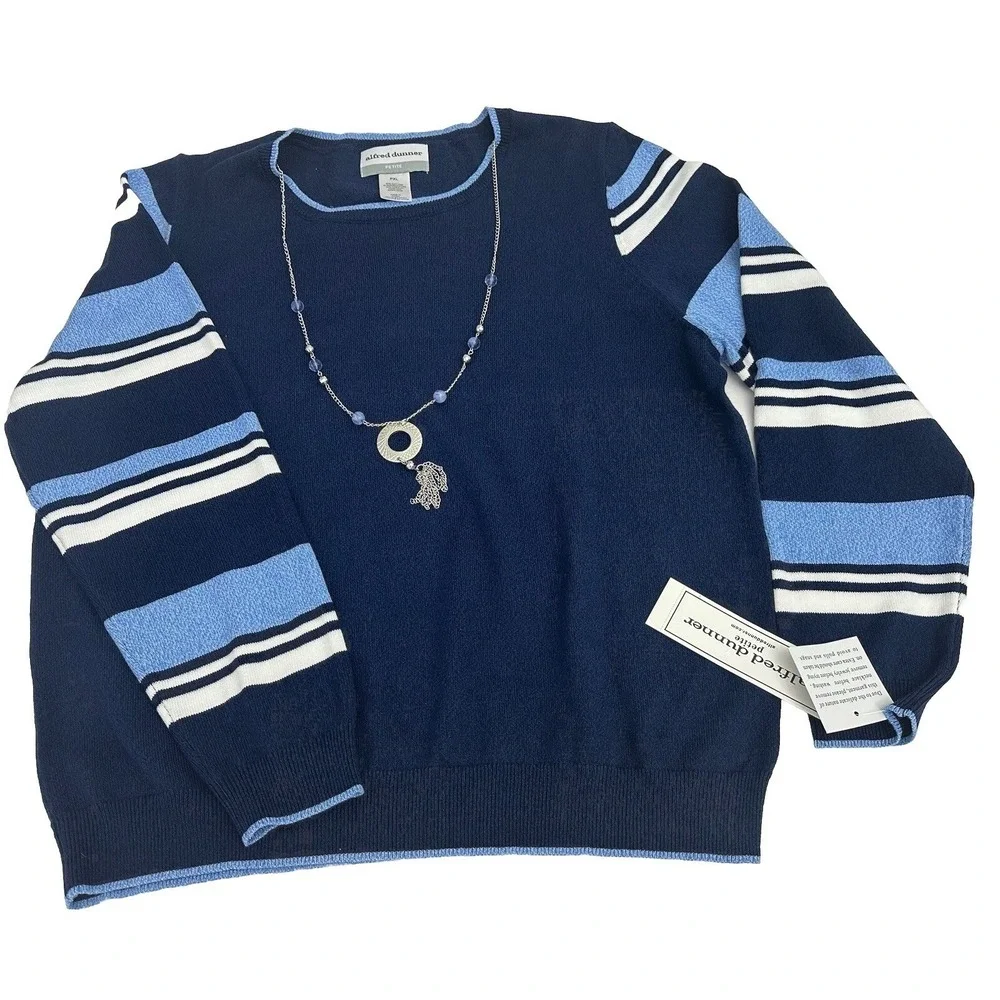 Alfred Dunner Women's Petite Striped Sweater with Removable Necklace Size PXL NW - Picture 2 of 12